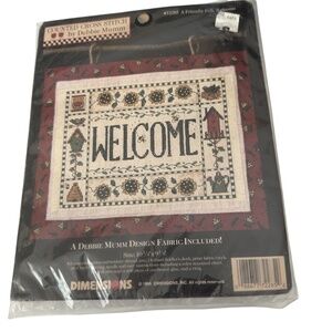 A Friendly Folk Welcome Counted Cross Stitch Kit Debbie Mumm Dimensions NWT